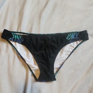 Black Bikini Bottom with Teal Tropical Trim